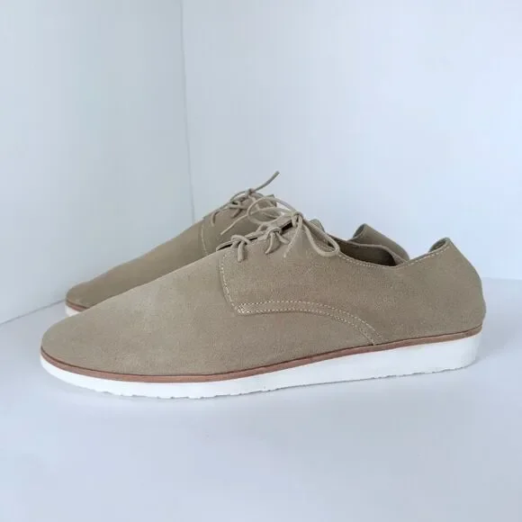 NWOB Nisolo Men's Travel Derby Lace-Up Shoes in Stone Beige Suede Size 10.5